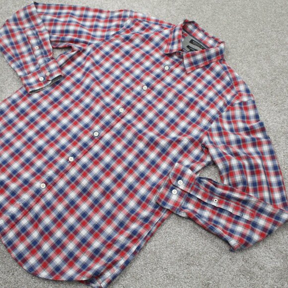 Banana Republic Camden Fit Shirt Mens Medium Red/Blue Custom 078 Wash L/S Cotton - Picture 3 of 11